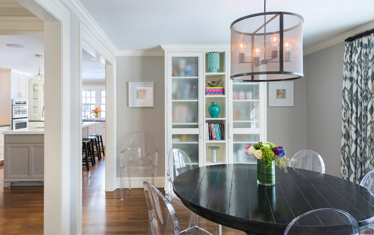 Custom pantry keeps food items close in a casual dining area by Blue Jay Design of Wellesley, MA