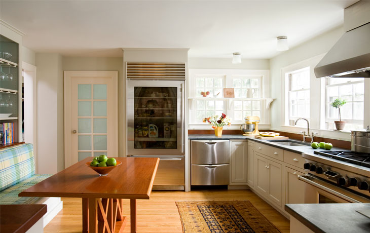 Space and light are maximized in this streamlined kitchen by Blue Jay Design of Wellesley, MA
