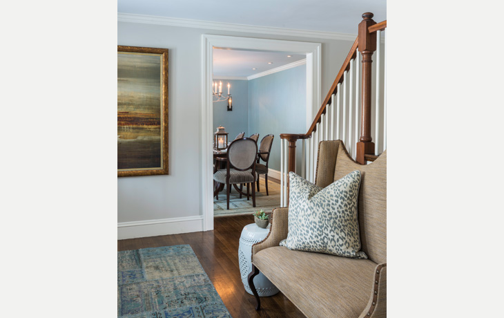 Entryway with an eclectic mix of furnishings by Blue Jay Design of Wellesley, MA