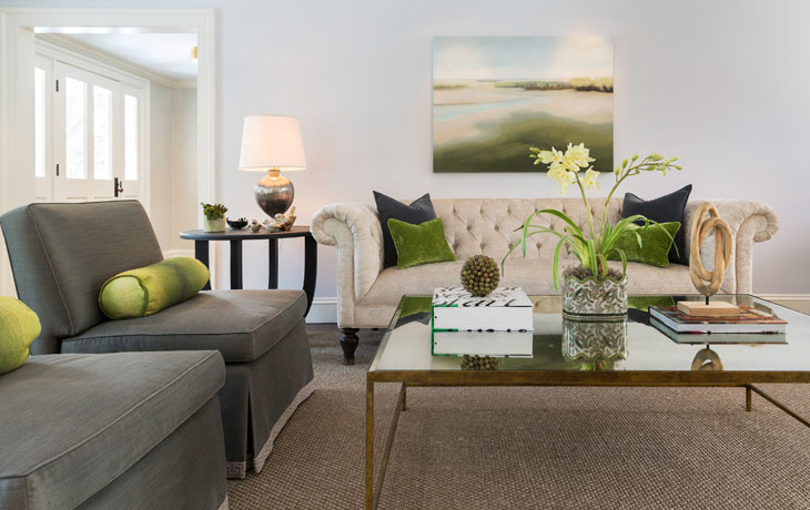 Details complete a formal living room by Blue Jay Design of Wellesley, MA